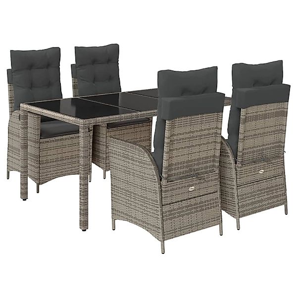vidaXL 5-Tlg Garten-Essgruppe mit Kissen Grau Poly Rattan 3213079 günstig online kaufen