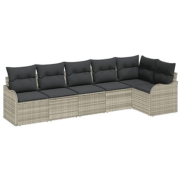vidaXL Garten-Sofa-Set mit Kissen 6-Tlg Hellgrau Poly Rattan 3345722 günstig online kaufen