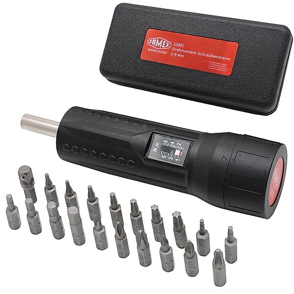 FAMEX Drehmomentschlüssel »10897«, (Set, 21 St.), 1/4", 1-6 Nm, mit 19 Schr günstig online kaufen