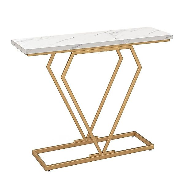 Costway Flurtisch mit Marmoroptik & Geometrischem Metallrahmen Weiß günstig online kaufen