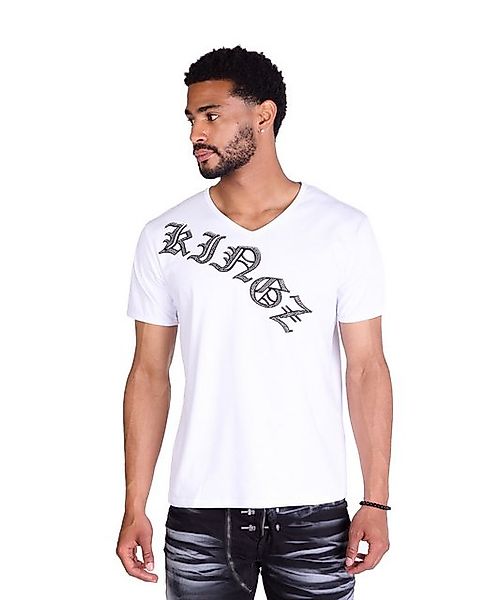 KINGZ T-Shirt Herren Strass Totenkopf T-Shirt mit Strass Weiß L günstig online kaufen