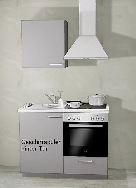 Miniküche MANKAMINI 117 (Höhe XXL) Arktisgrau, 120 cm mit Herd/Kochfeld/Ges günstig online kaufen