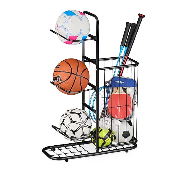 relaxdays Sportgeräte-Regalwagen Ballständer mit 4 Ablagen günstig online kaufen