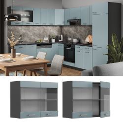 Vicco Glashängeschrank R-Line, Blau-Grau/Anthrazit, 80 cm günstig online kaufen