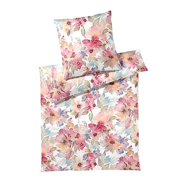 Elegante Mako Batist Bettwäsche Bloom 2332-11 Blumen Aquarell 135x200 günstig online kaufen