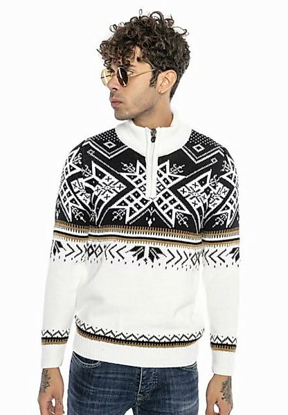 RedBridge Strickpullover Norweger Strickpullover Slim-Fit Stehkragen Weiß S günstig online kaufen