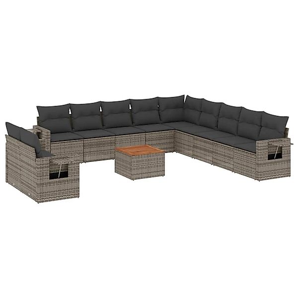 vidaXL 12-Tlg Garten-Sofagarnitur mit Kissen Grau Poly Rattan 3256977 günstig online kaufen