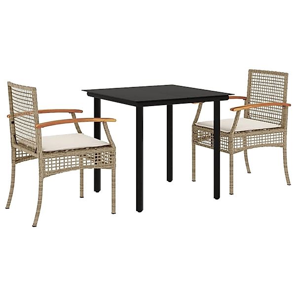 vidaXL 3-Tlg Garten-Essgruppe mit Kissen Beige Poly Rattan 3213631 günstig online kaufen