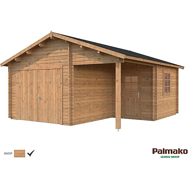 Palmako Holzgarage Roger mit Holztor Braun tauchgrundiert 510 cm x 550 cm günstig online kaufen