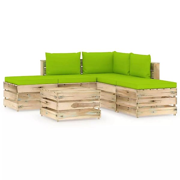 6-tlg. Garten-lounge-set Mit Kissen Grün Imprägniertes Holz günstig online kaufen