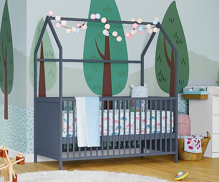 Bellabino Babybett Nika, Gitterbett in anthrazitblau, günstig online kaufen