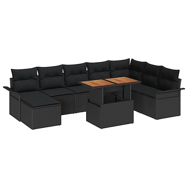 vidaXL Garten-Sofa-Set mit Speicher 9-Tlg Schwarz Poly Rattan 3358109 günstig online kaufen