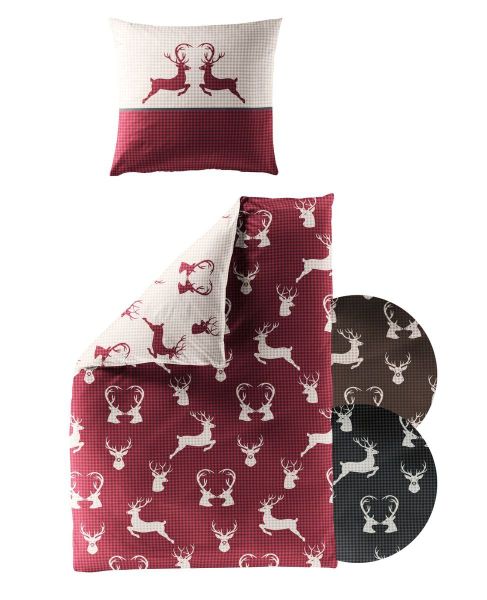 JACK Wendebettwäsche 135x200cm Hirsch Kariert Anthrazit günstig online kaufen