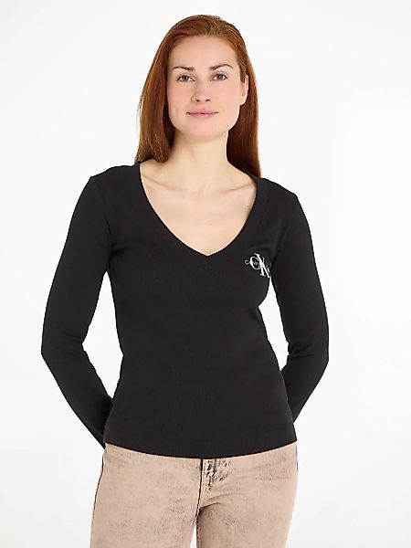 Calvin Klein Jeans Langarmshirt "RIB V-NECK MONOLOGO LONG SLEEVE" günstig online kaufen