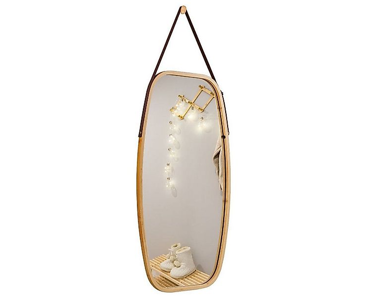 COSTWAY Wandspiegel, mit Bambus-Rahmen und verstellbarem Lederband günstig online kaufen