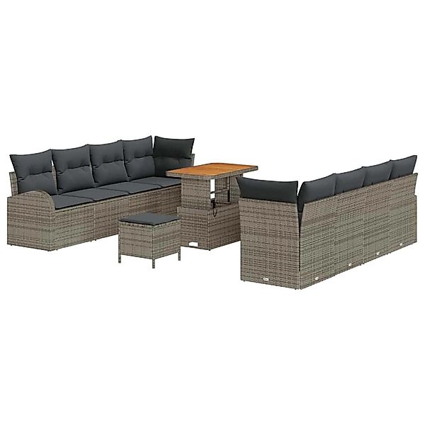 vidaXL 11-Teiliges Garten Sofa Set mit Kissen Grau Poly Rattan Akazie 33623 günstig online kaufen