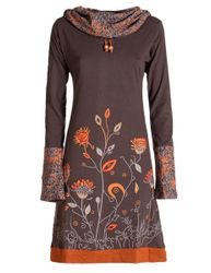 Vishes Jerseykleid Blumen-Kleid Langarm-Shirtkleid Schal-Kragen Baumwolle günstig online kaufen