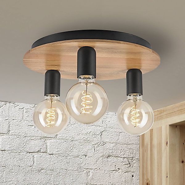 Deckenleuchte Dusty, Buchenholz, schwarz, Ø 33 cm, 3-flammig günstig online kaufen