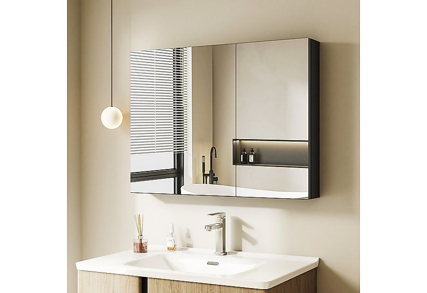 Hopibath Badezimmerspiegelschrank Aluminium Spiegelschrank Schwarz 2türig 8 günstig online kaufen