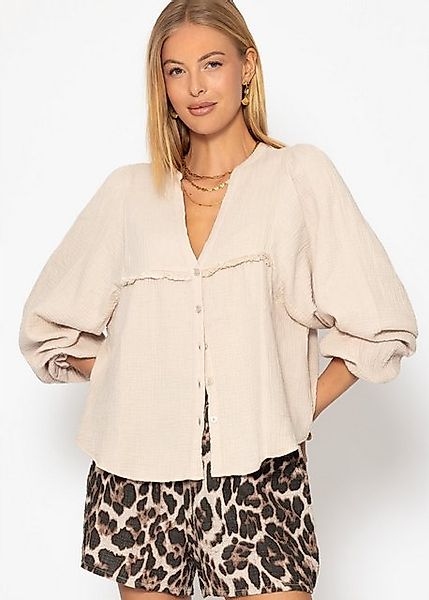 SASSYCLASSY Langarmbluse Musselinbluse Damen mit Fransen und Rüschenärmeln günstig online kaufen