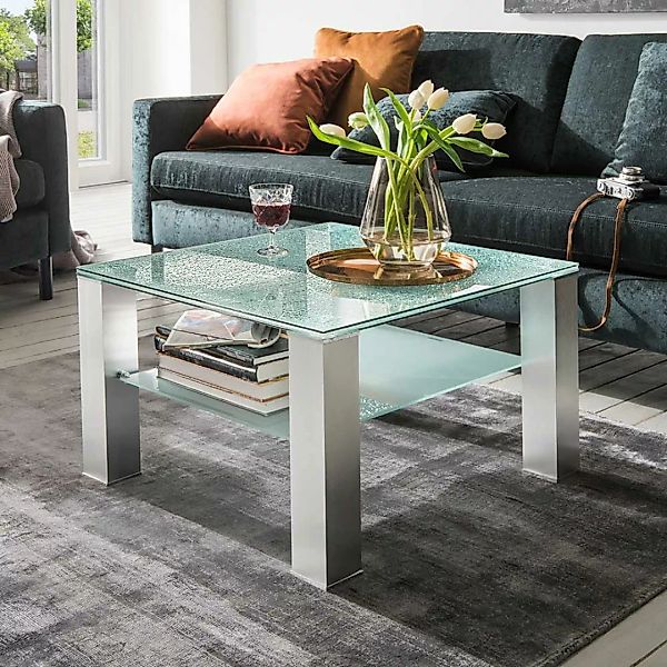 Sofa Tisch Glas in Transparent und Silberfarben 65 cm breit günstig online kaufen