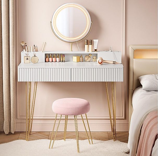 VASAGLE Schminktisch Kosmetiktisch mit Beleuchtung, Steckdosenleiste, Spieg günstig online kaufen