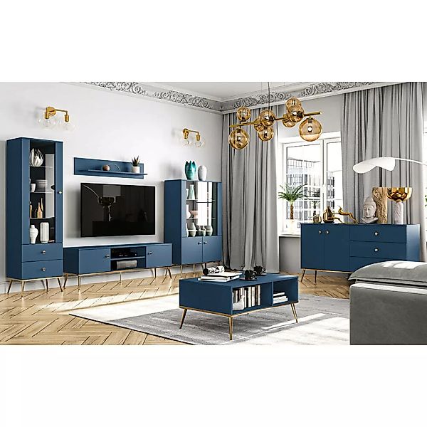 Wohnwand dunkelblau MONTPELLIER-131, modern, 6-teilig mit Couchtisch günstig online kaufen