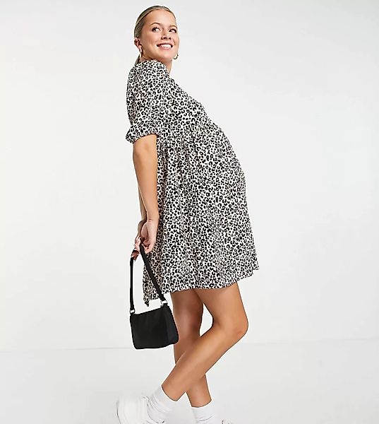 ASOS DESIGN Maternity – Kurzärmliges Mini-Hängerkleid mit Tiermuster-Mehrfa günstig online kaufen