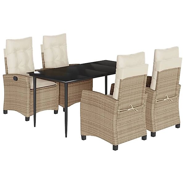 vidaXL 5-Tlg Garten-Essgruppe mit Kissen Beige Poly Rattan 3212806 günstig online kaufen