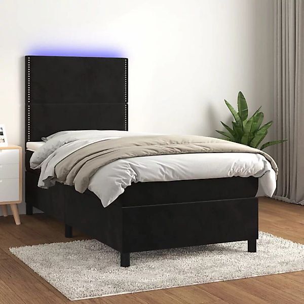 vidaXL Boxspringbett Boxspringbett mit Matratze LED Schwarz 90x200 cm Samt günstig online kaufen