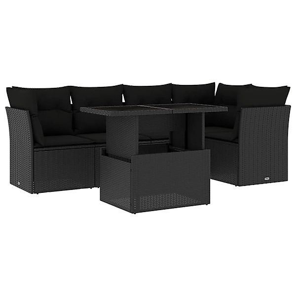 vidaXL 6-Tlg Garten-Sofagarnitur mit Kissen Schwarz Poly Rattan 3266565 günstig online kaufen