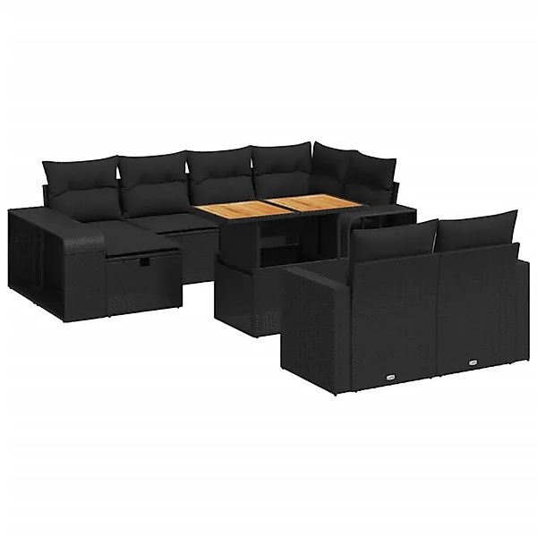 vidaXL 11-Tlg Garten-Sofagarnitur mit Kissen Schwarz Poly Rattan 3276511 günstig online kaufen
