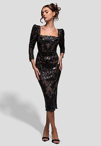 Goddiva Midikleid Square Neck Scalloped Embroidered Sequin Midi Dress Kniel günstig online kaufen