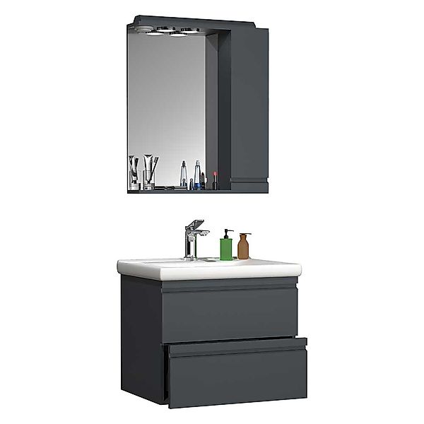 Waschplatz Set mit Becken in Anthrazit die Wandmontage (zweiteilig) günstig online kaufen