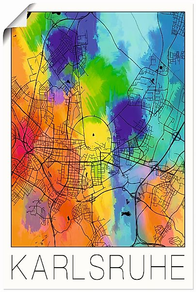 Artland Wandbild "Retro Karte Karlsruhe Aquarell", Deutschland, (1 St.), al günstig online kaufen