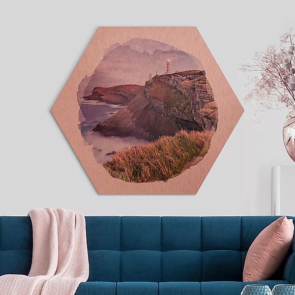 Hexagon-Alu-Dibond Bild Natur & Landschaft Wasserfarben - Steilküste und Le günstig online kaufen