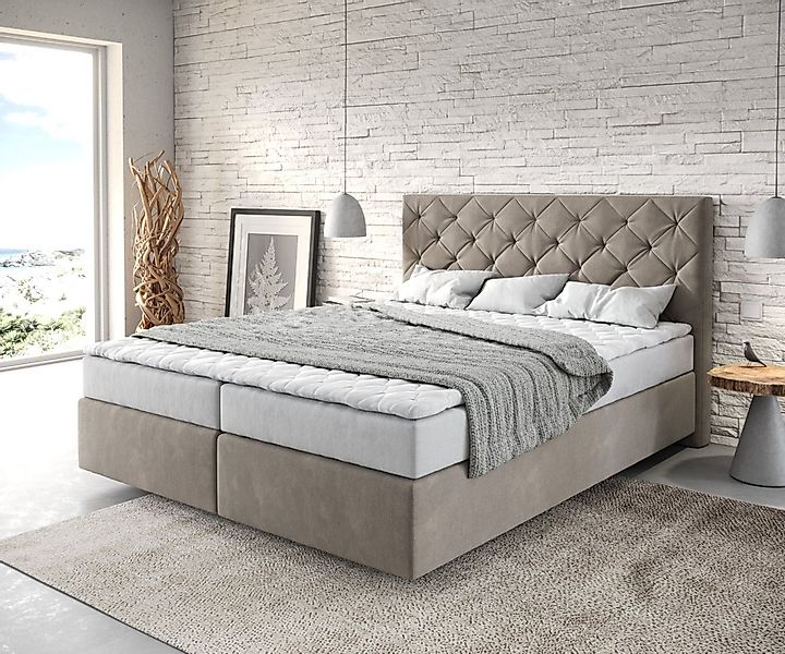 DELIFE Boxspringbett Dream-Great, Mikrofaser Beige 160x200 cm mit Matratze günstig online kaufen
