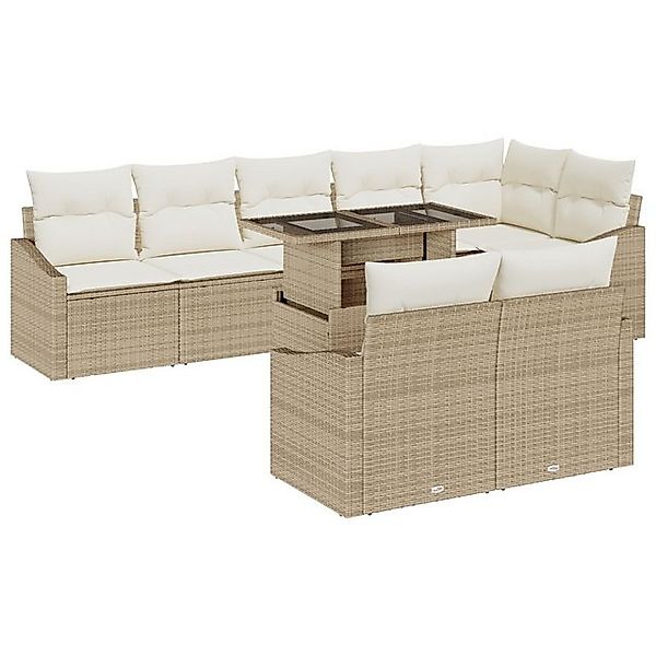 vidaXL Loungesofa 9-tlg. Garten-Sofagarnitur mit Kissen Beige Poly Rattan, günstig online kaufen