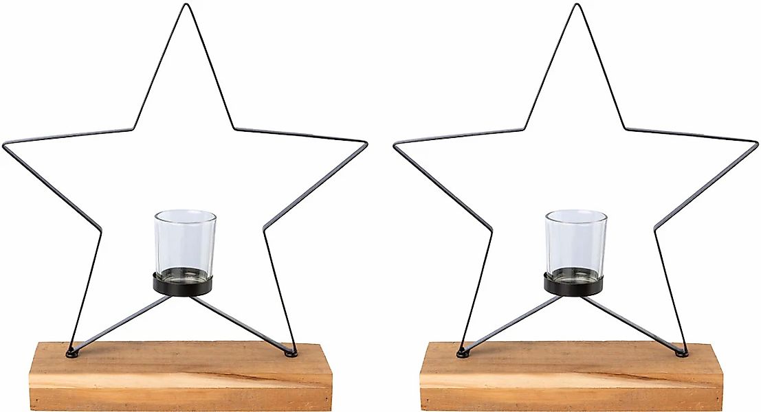 Creativ deco Windlicht "Weihnachtsdeko", (2 St.), auf edlem Holzfuß, in Ste günstig online kaufen