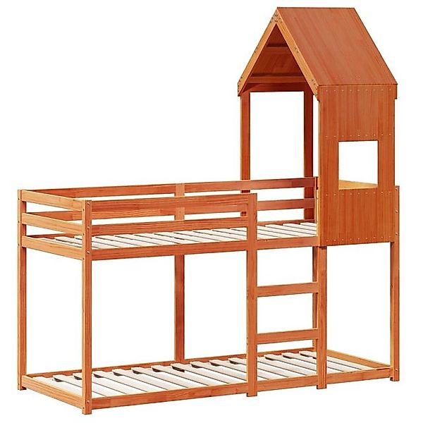 vidaXL Bett Etagenbett mit Dach Wachsbraun 75x190 cm Massivholz Kiefer günstig online kaufen