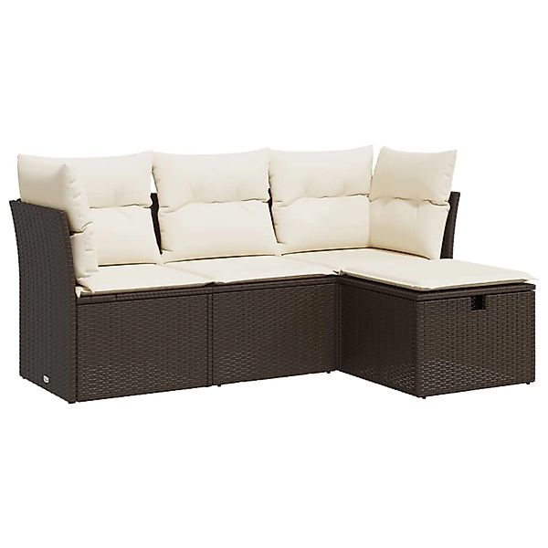 vidaXL 4-Tlg Garten-Sofagarnitur mit Kissen Braun Poly Rattan 3325259 günstig online kaufen