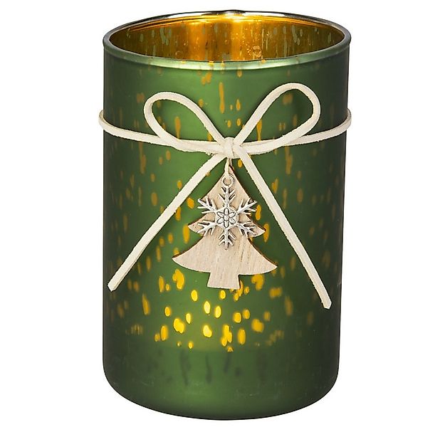 MICA Windlicht Windlicht mit Schleife - grün - ca. 8 x 12 cm günstig online kaufen