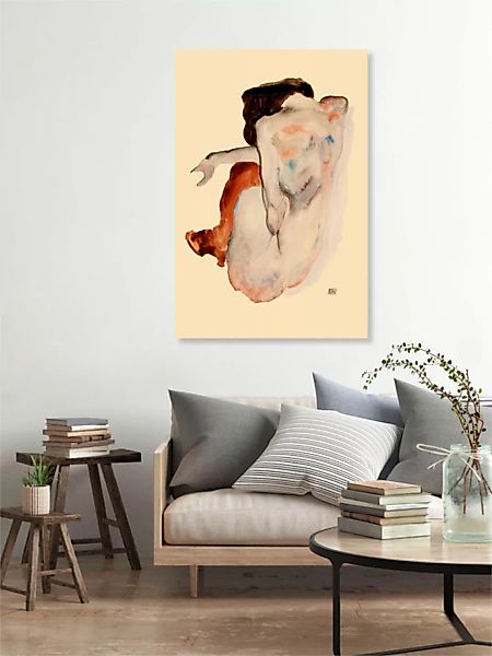Poster / Leinwandbild - Egon Schiele: Crouching Nude In Shoes And Black Sto günstig online kaufen