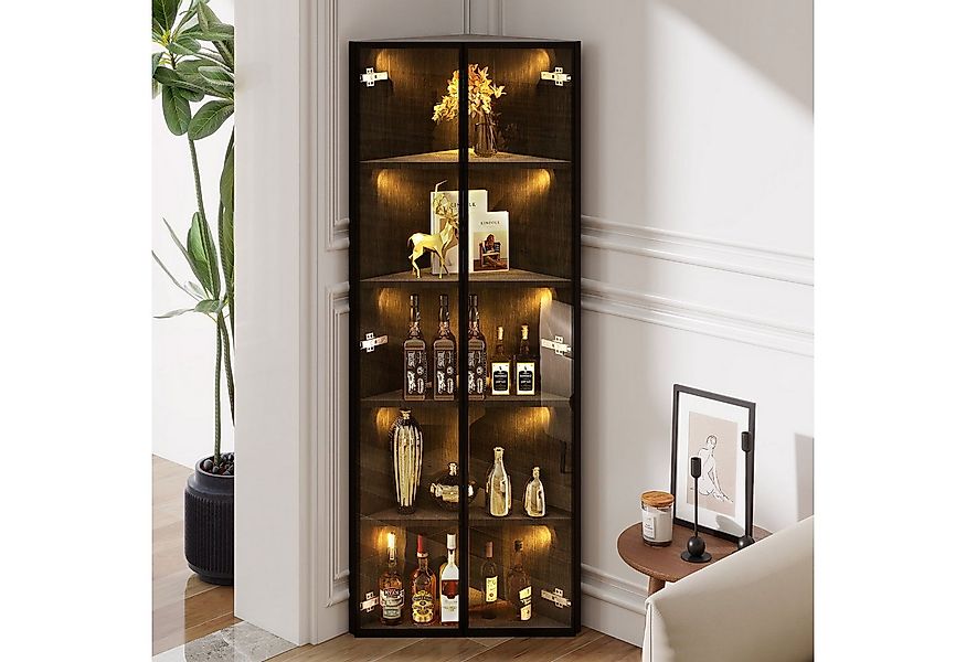 OKWISH Vitrine Regal 62x35x160 cm mit LED-Beleuchtung und Soft-Close-Türen günstig online kaufen