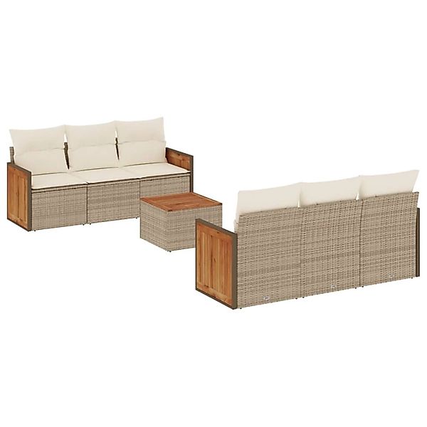 vidaXL 7-Tlg Garten-Sofagarnitur mit Kissen Beige Poly Rattan 3259874 günstig online kaufen