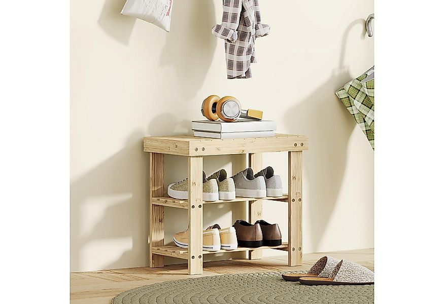 HOMCOM Schuhbank mit 2 Ablagen und Sitzfläche (Schuhregal aus Bambus, 1-St. günstig online kaufen