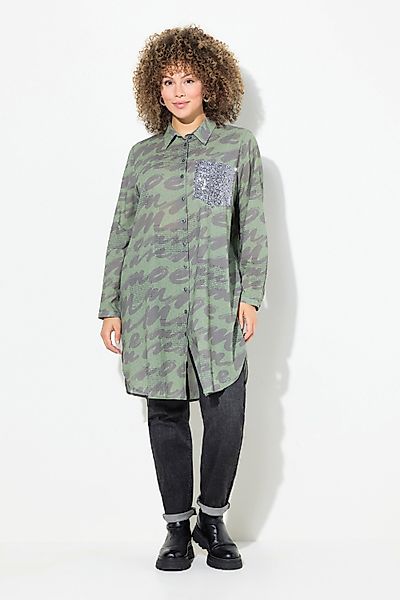 Ulla Popken Longbluse Longbluse Scribble-Muster Hemdkragen günstig online kaufen