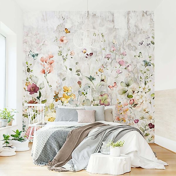 Bilderdepot24 Fototapete Aquarell Blüten weißer Shabby günstig online kaufen