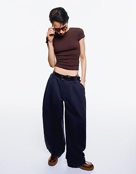 Bershka Hose Aus Fleece Im Balloon Style Mit Bundfalten Damen 40 Dunkelblau günstig online kaufen