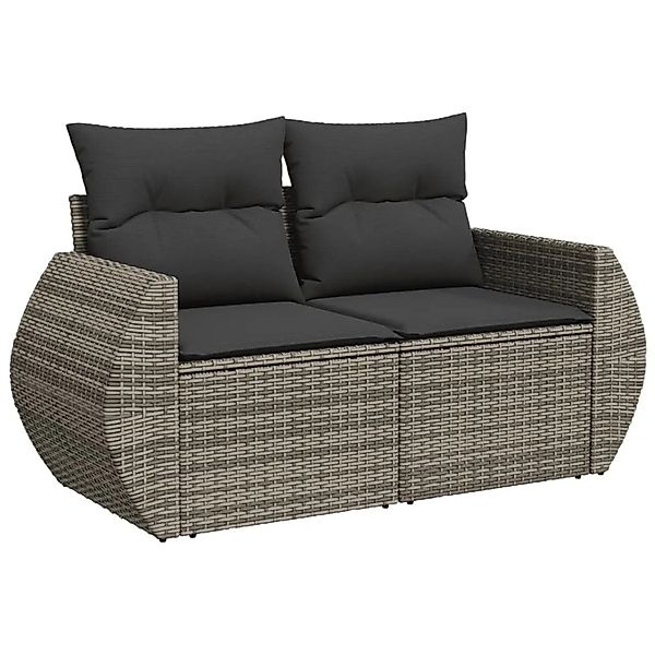 vidaXL Gartensofa 2-Sitzer mit Kissen Grau Poly Rattan 366124 günstig online kaufen